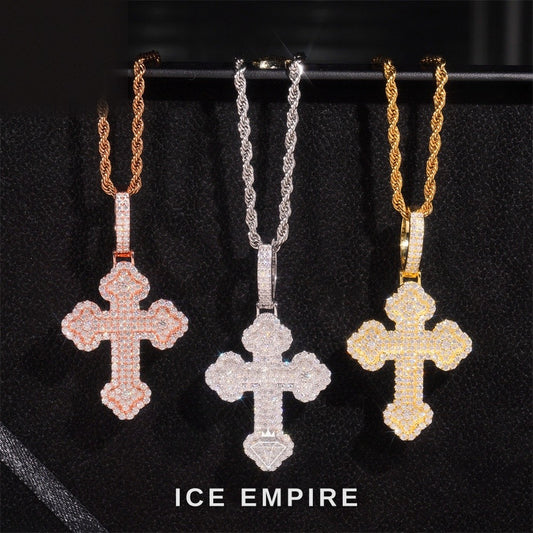 Iced Out Cross Rose Gold Plated Moissanite Pendant