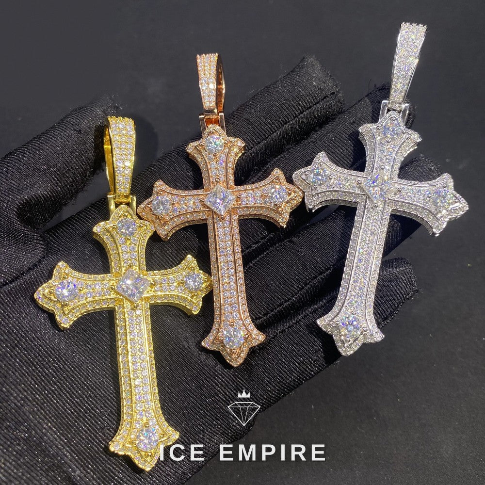 Iced Out Cross Rose Gold Plated Moissanite Pendant