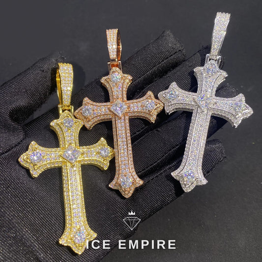 Iced Out Cross Rose Gold Plated Moissanite Pendant