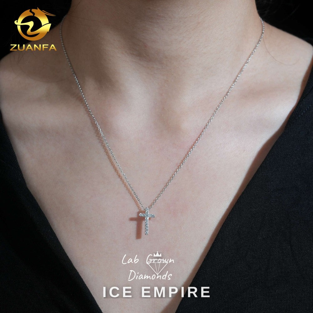 Iced Out Cross 925 Silver Lab Grown Diamond Pendant