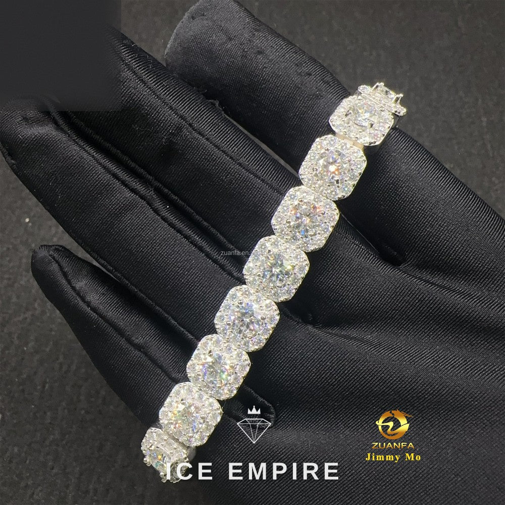 Iced Out Cluster 925 Silver Moissanite Tennis Chain