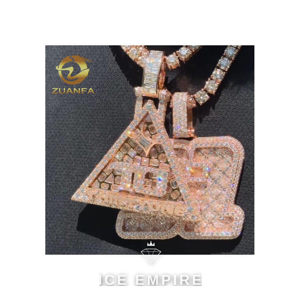 Iced Out Baguette Rose Gold Plated Moissanite Cuban Chain