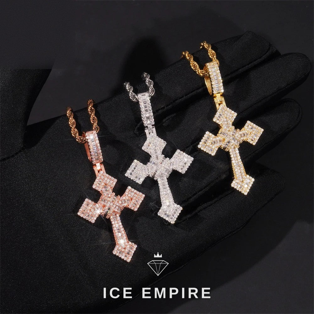 Iced Out Cross Gold Plated Moissanite Pendant