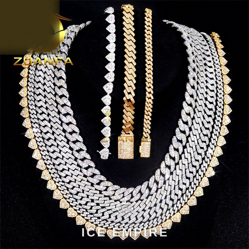Iced Out 925 Silver Moissanite Cuban Chain