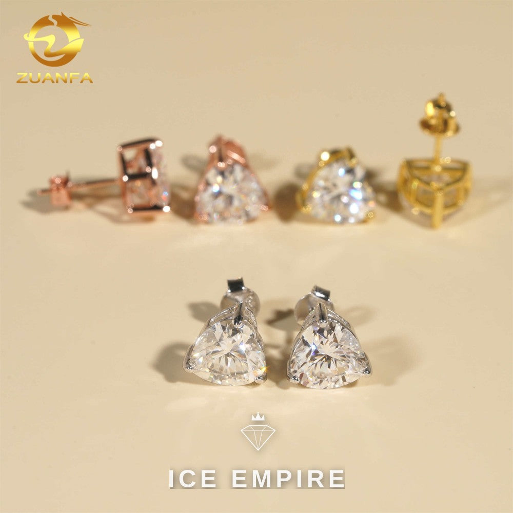 Iced Out Heart Gold Plated Moissanite Stud Earrings