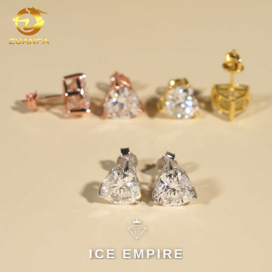 Iced Out Heart Gold Plated Moissanite Stud Earrings