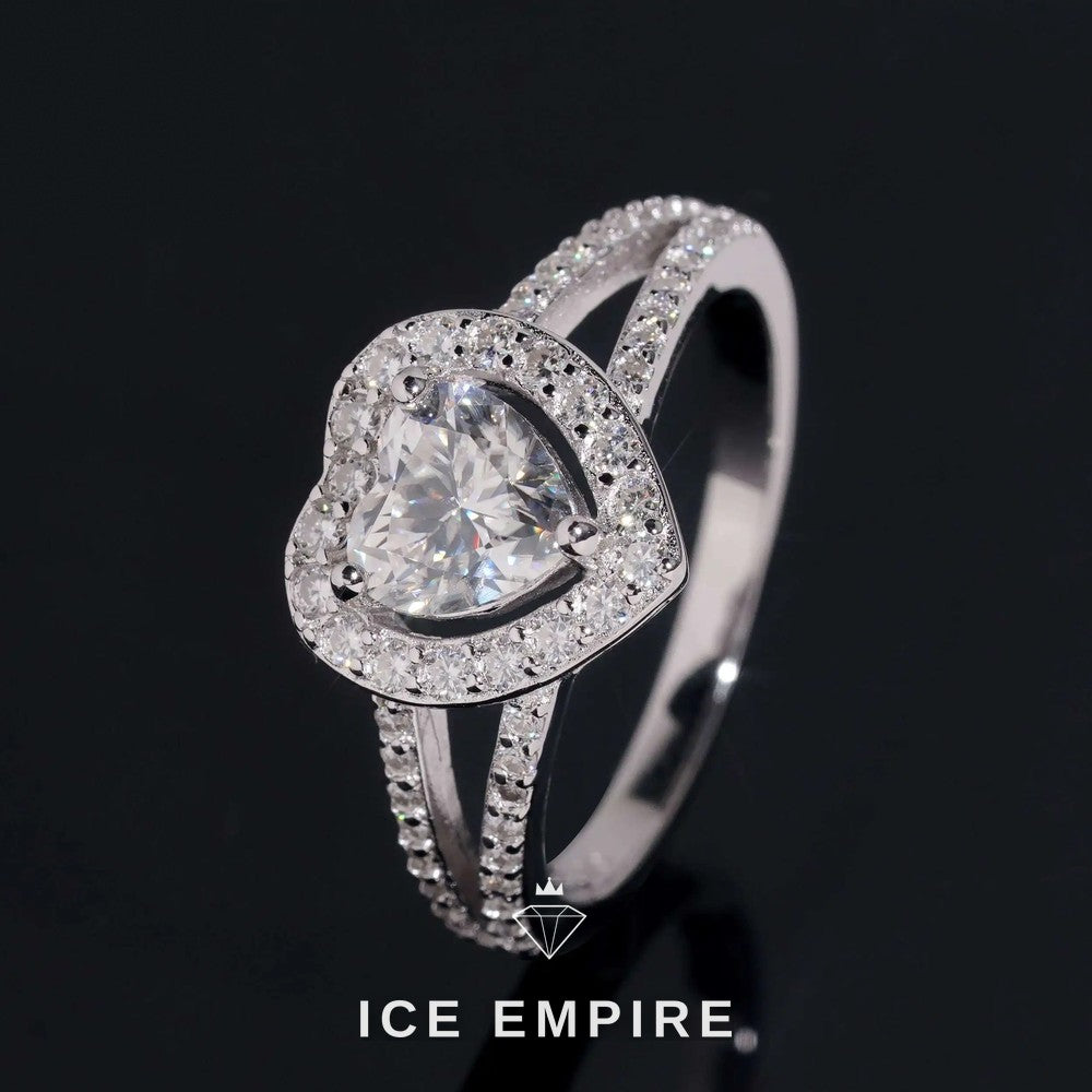 Iced Out Heart 18K Gold Moissanite Wedding Band