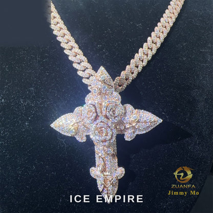 Iced Out Cross Rose Gold Moissanite Cuban Chain
