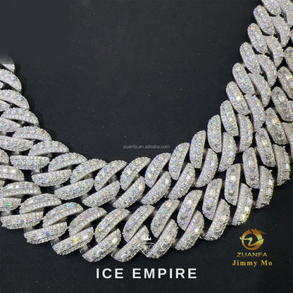 Iced Out Baguette 925 Silver Moissanite Cuban Chain