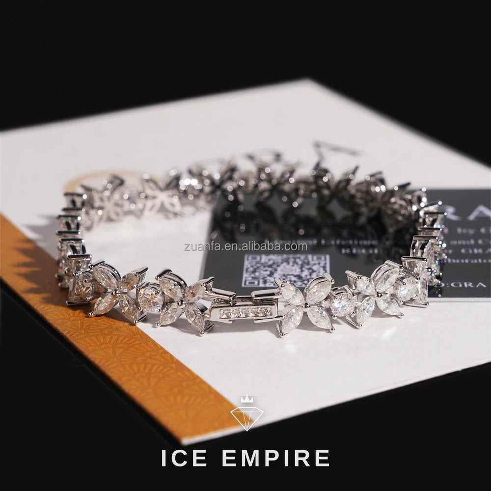 Iced Out Cluster 925 Silver Moissanite Tennis Chain