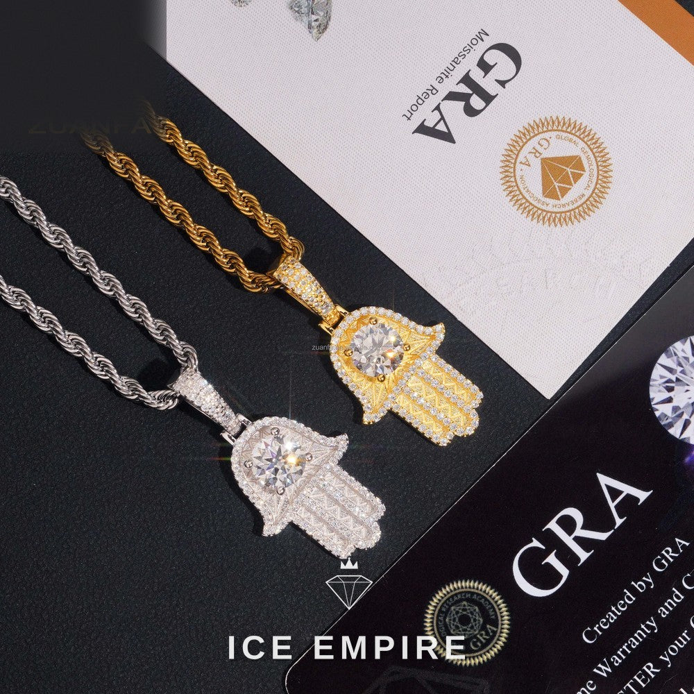 Iced Out 14K Gold Moissanite Pendant