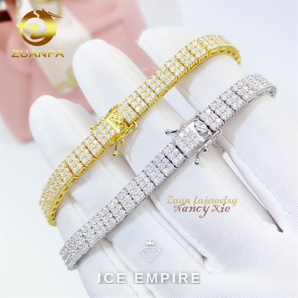 Iced Out Cluster 925 Silver Moissanite Tennis Chain