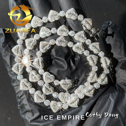Iced Out Heart Rose Gold Plated Moissanite Cuban Chain