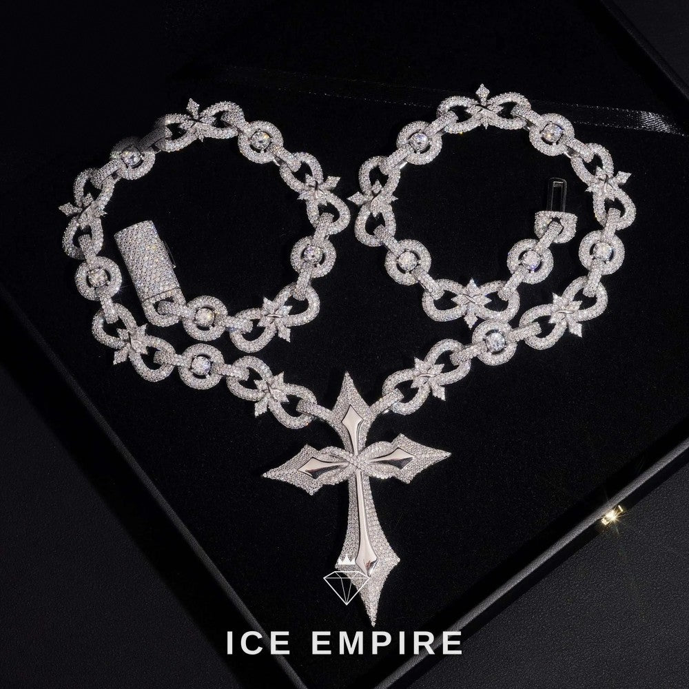 Iced Out Cross Rose Gold Plated Moissanite Cuban Chain