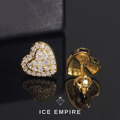 Iced Out Heart Gold Plated Moissanite Stud Earrings