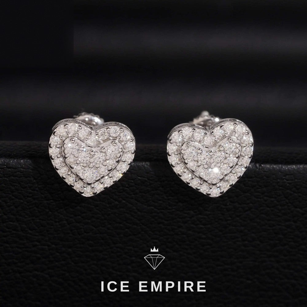 Iced Out Heart 14K Gold Moissanite Stud Earrings