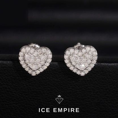 Iced Out Heart 14K Gold Moissanite Stud Earrings