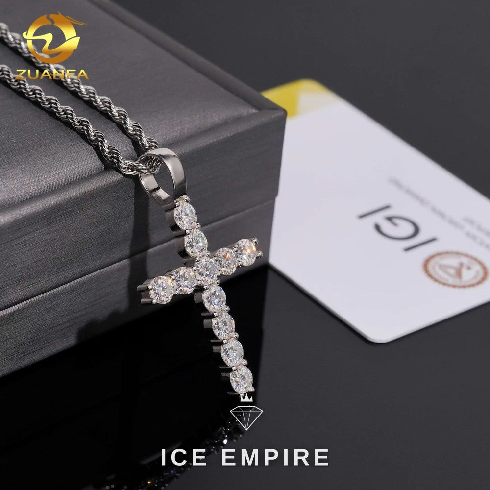 Iced Out Cross 925 Silver Lab Grown Diamond Pendant