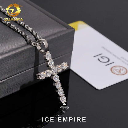 Iced Out Cross 925 Silver Lab Grown Diamond Pendant