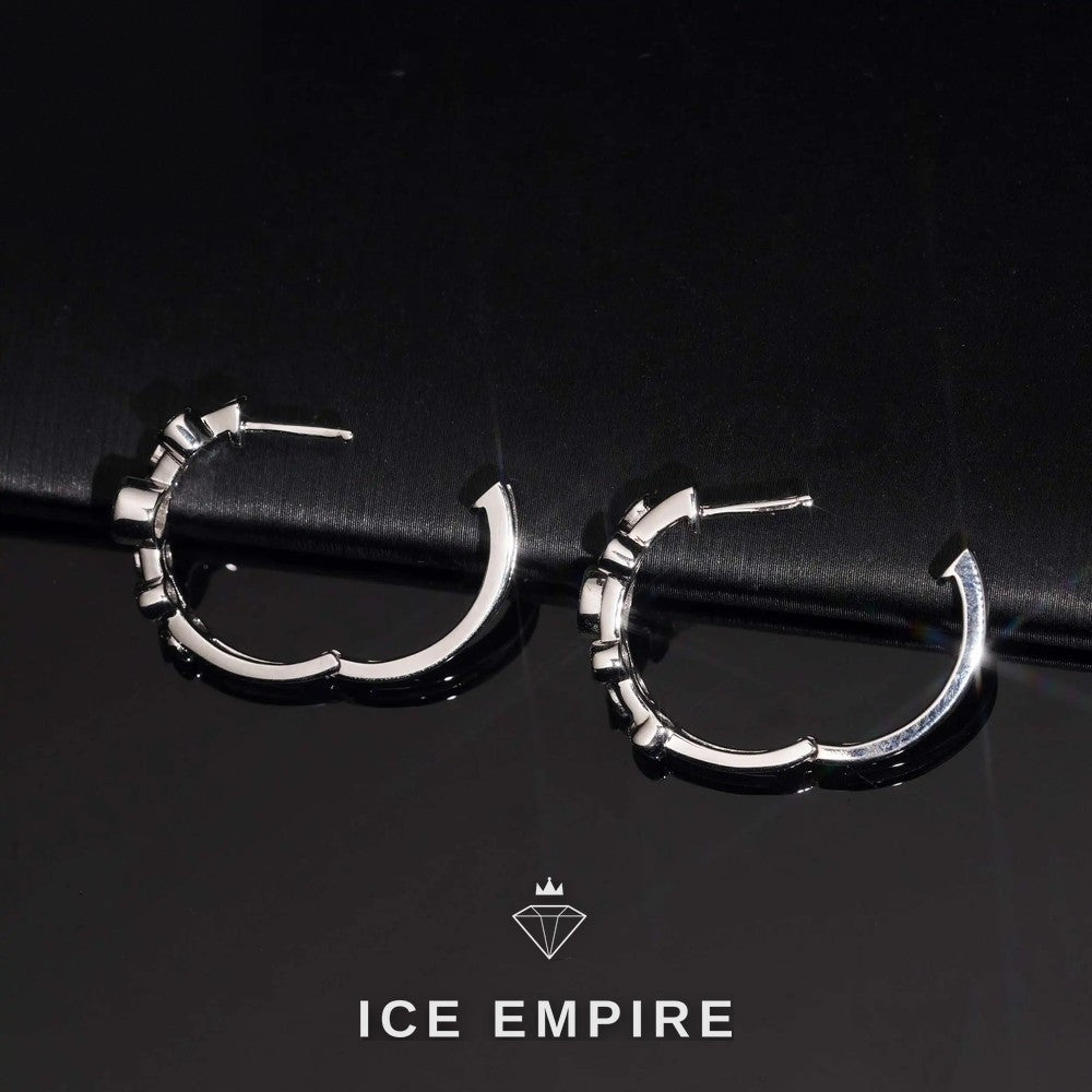 Iced Out Cluster 925 Silver Moissanite Hoop Earrings