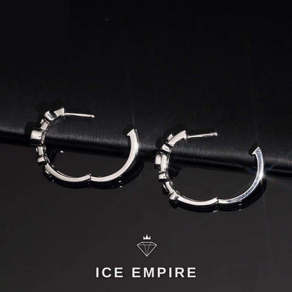 Iced Out Cluster 925 Silver Moissanite Hoop Earrings