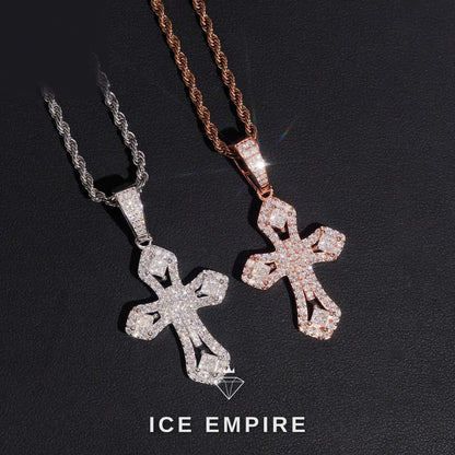 Iced Out Cross Rose Gold Plated Moissanite Pendant