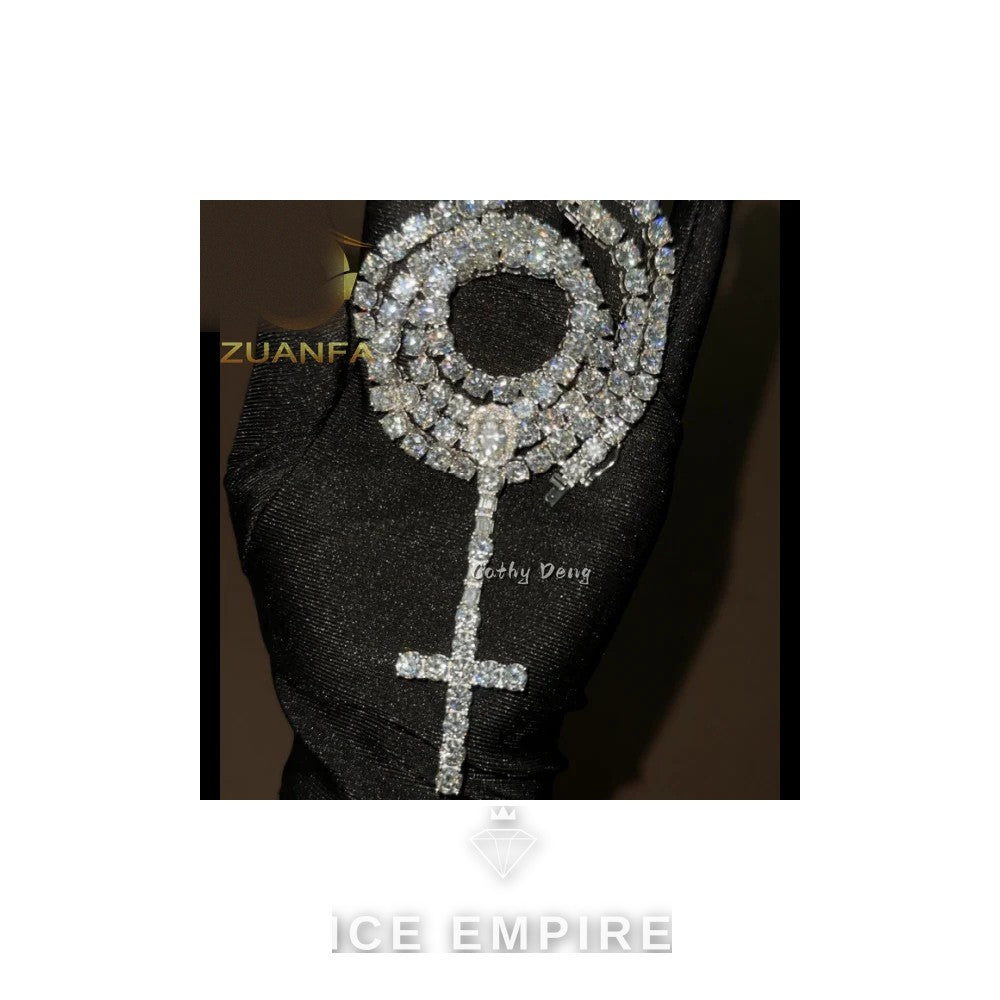 Iced Out Cross Rose Gold Plated Moissanite Cuban Chain