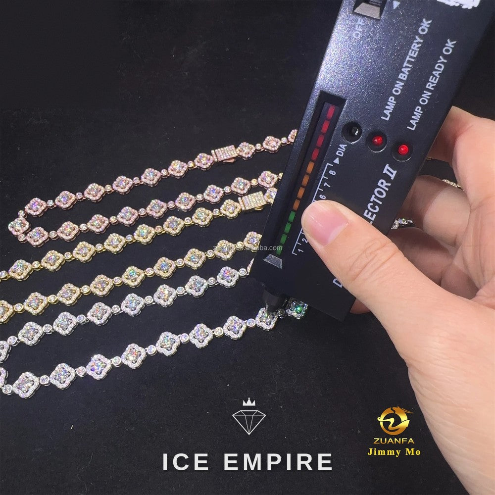 Iced Out Cluster Rose Gold Plated Moissanite Cuban Chain