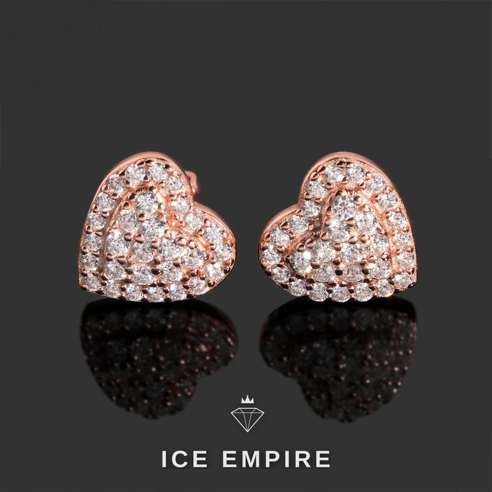 Iced Out Heart 925 Silver Moissanite Stud Earrings