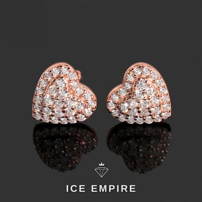 Iced Out Heart 925 Silver Moissanite Stud Earrings