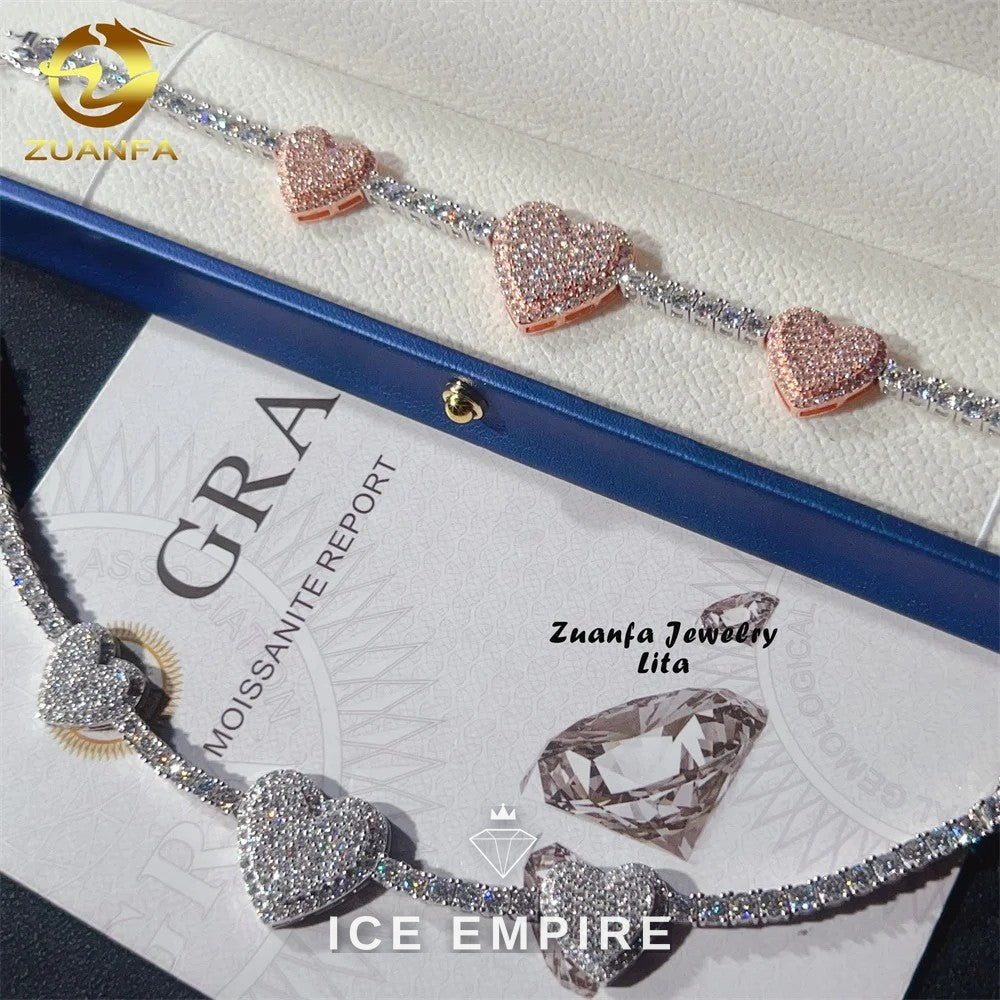 Iced Out Heart Rose Gold Plated Moissanite Cuban Chain