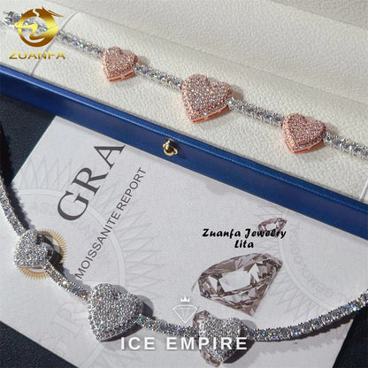 Iced Out Heart Rose Gold Plated Moissanite Cuban Chain