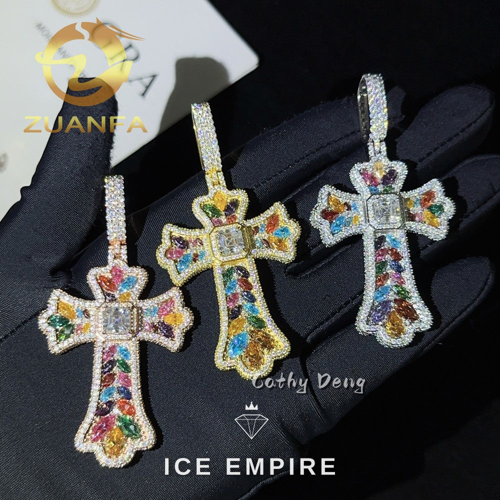 Iced Out Cross Rose Gold Plated Moissanite Pendant