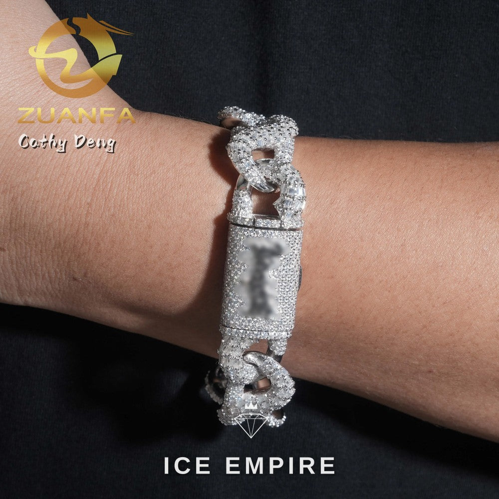 Iced Out Baguette 925 Silver Moissanite Cuban Chain