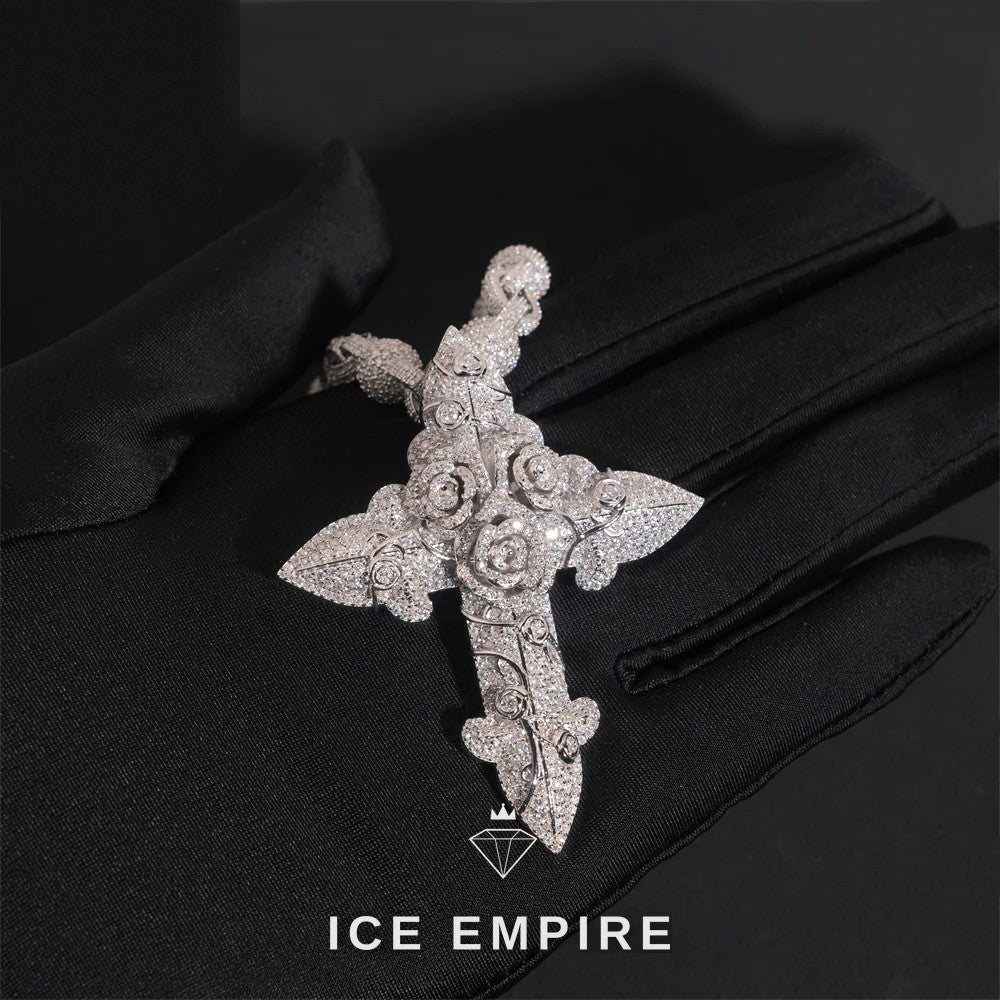 Iced Out Cross Rose Gold Plated Moissanite Cuban Chain