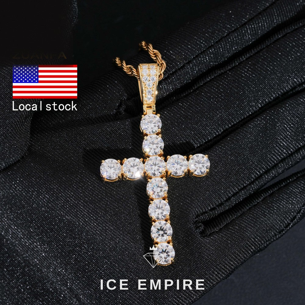 Iced Out Cross Rose Gold Plated Moissanite Pendant