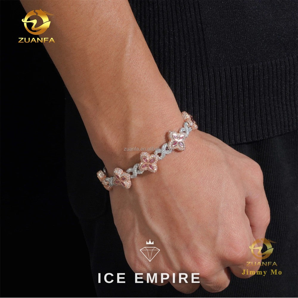 Iced Out Baguette Rose Gold Moissanite Cuban Chain