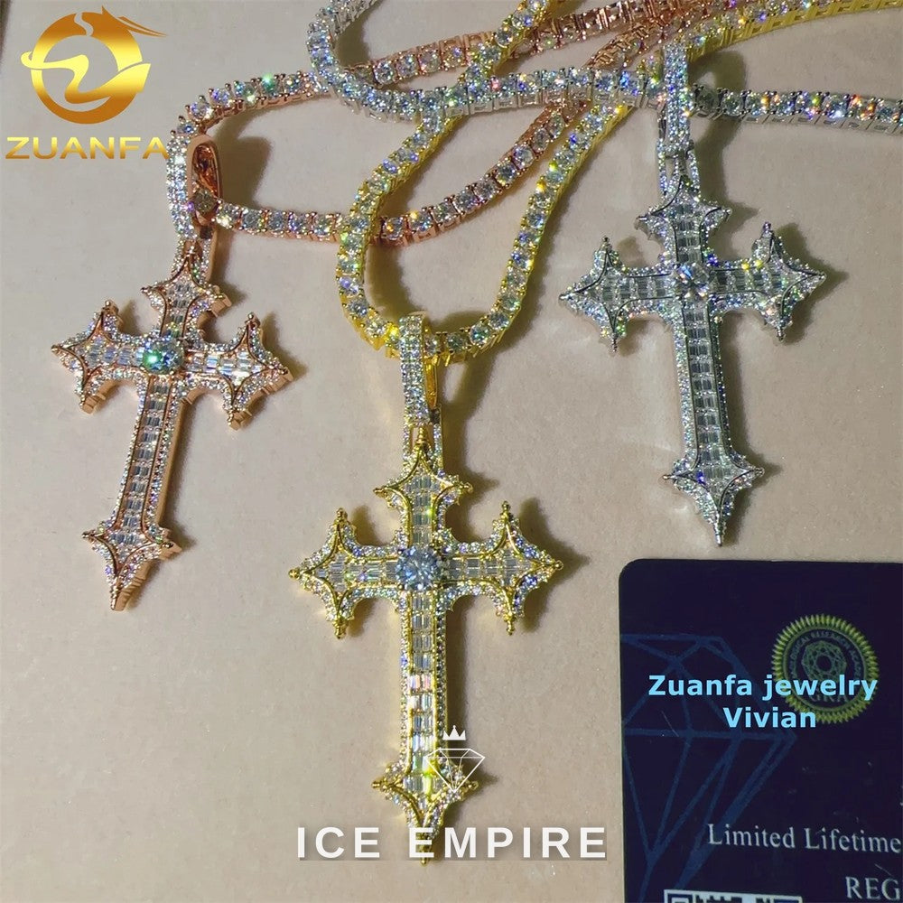 Iced Out Cross Gold Plated Moissanite Pendant