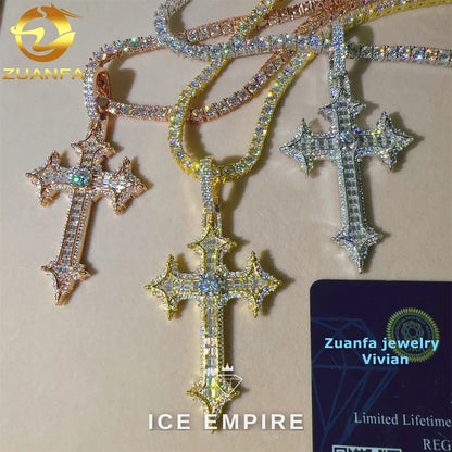 Iced Out Cross Gold Plated Moissanite Pendant