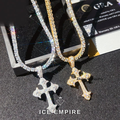 Iced Out Cross 925 Silver Pendant