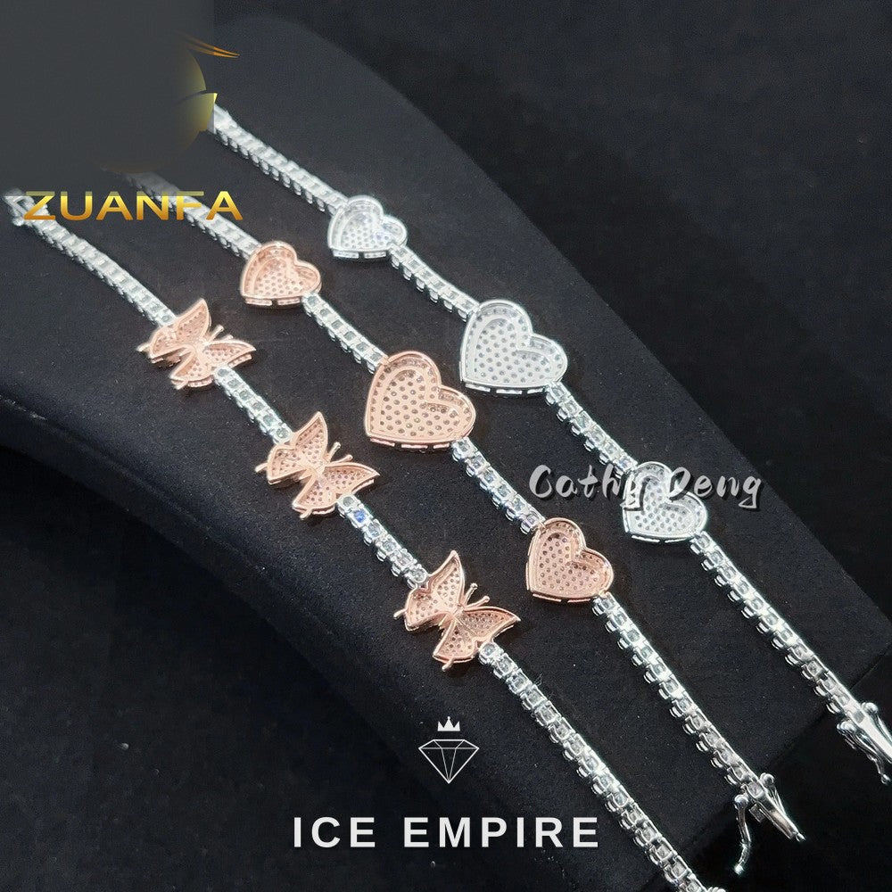 Iced Out Heart Rose Gold Plated Moissanite Cuban Chain