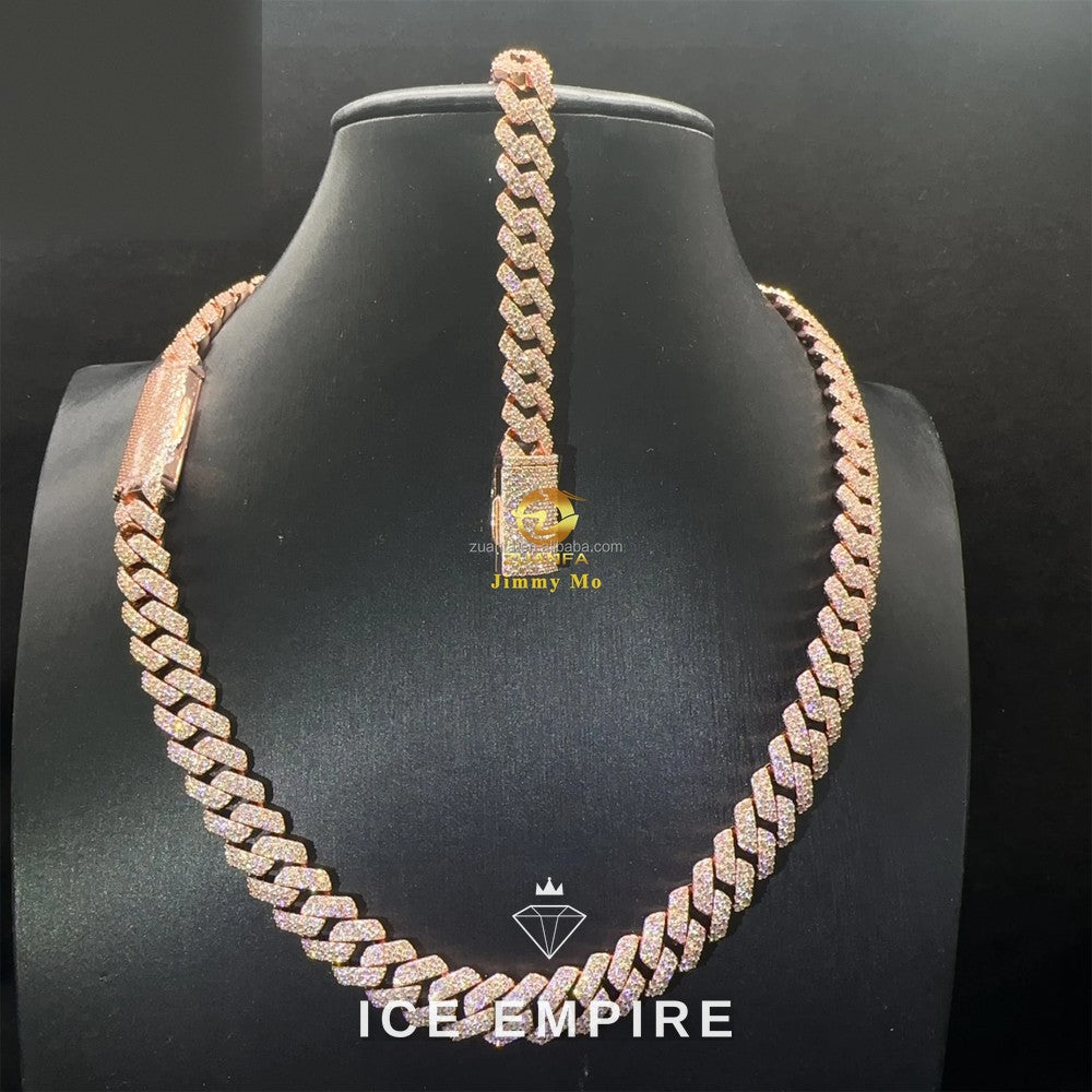 Iced Out Rose Gold Plated Moissanite Cuban Chain