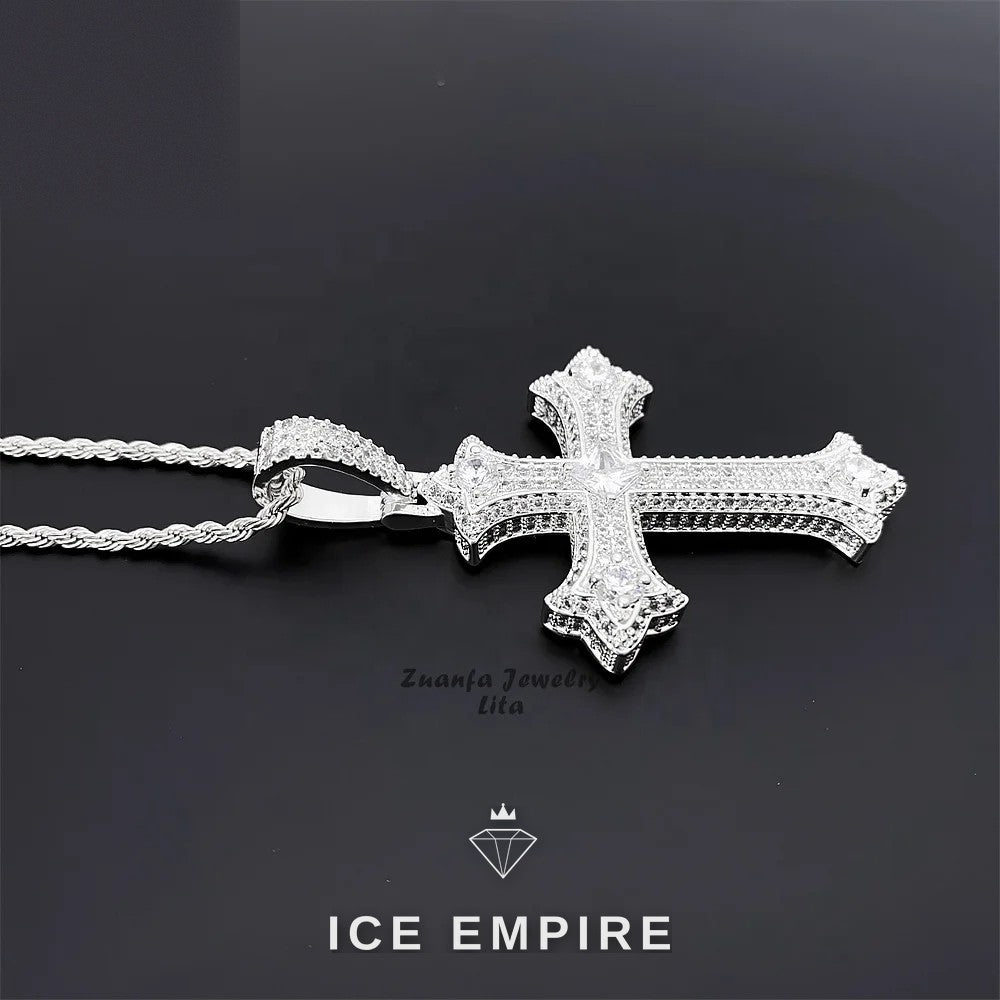 Iced Out Cross 925 Silver Moissanite Pendant