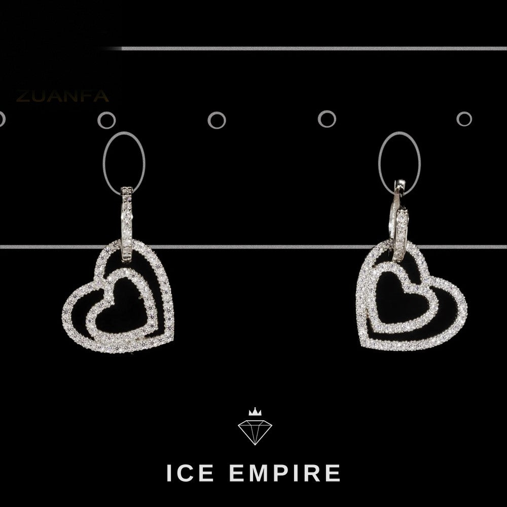 Iced Out Heart 925 Silver Moissanite Hoop Earrings