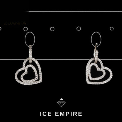 Iced Out Heart 925 Silver Moissanite Hoop Earrings