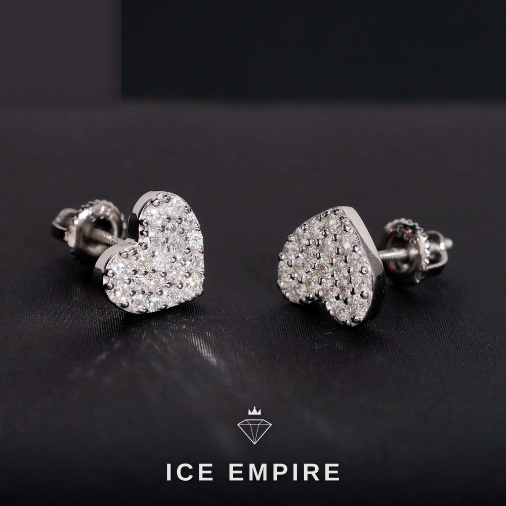 Iced Out Heart 925 Silver Moissanite Stud Earrings