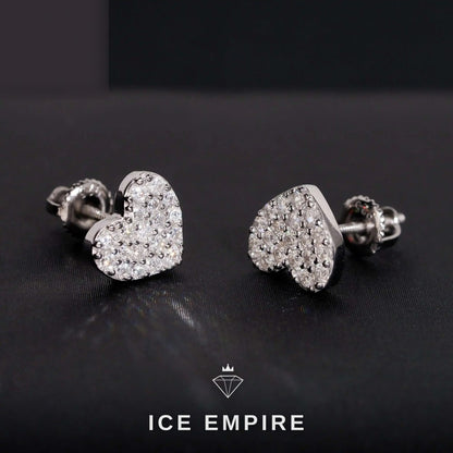 Iced Out Heart 925 Silver Moissanite Stud Earrings
