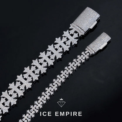 Iced Out Cross 925 Silver Moissanite Cuban Chain