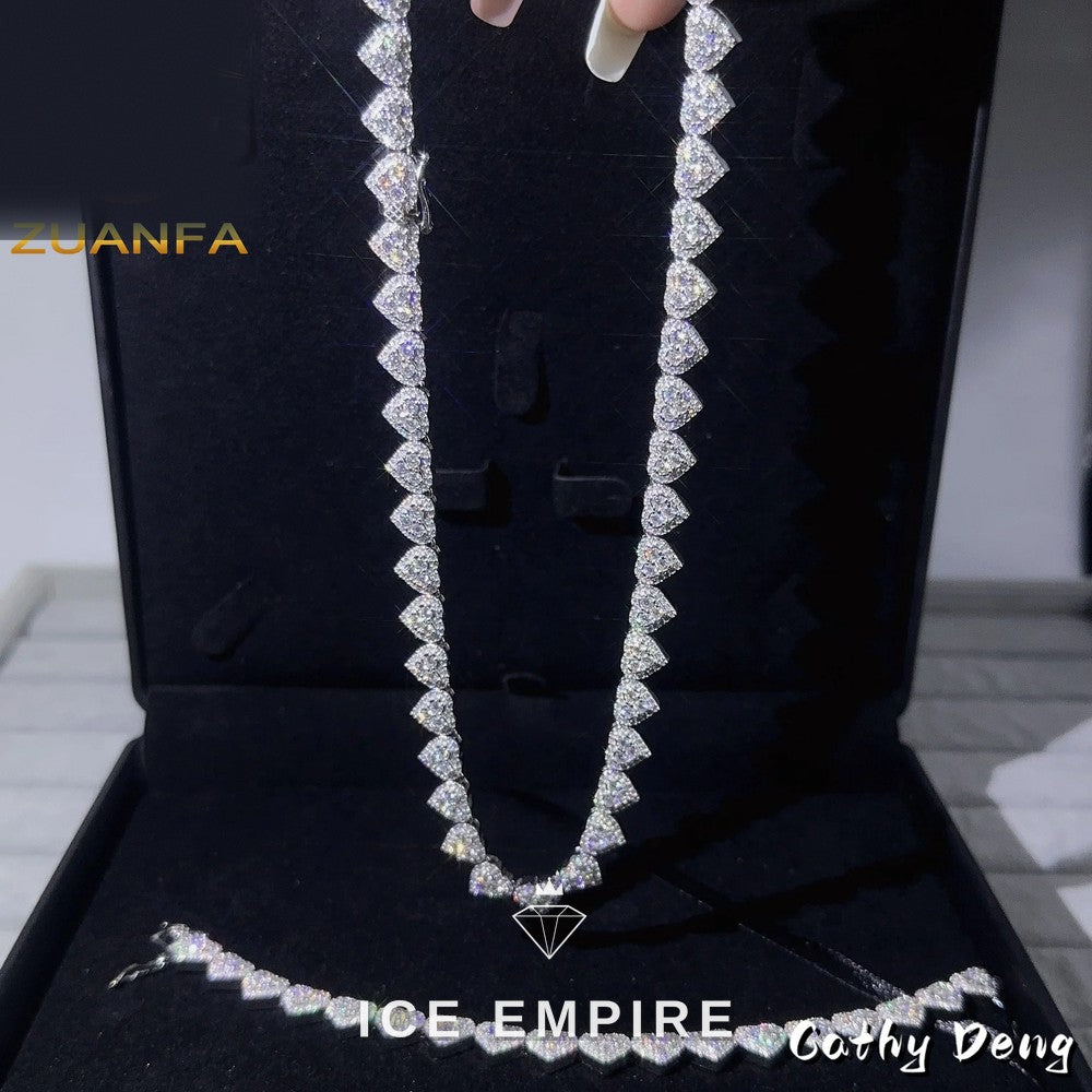 Iced Out Heart Rose Gold Plated Moissanite Cuban Chain
