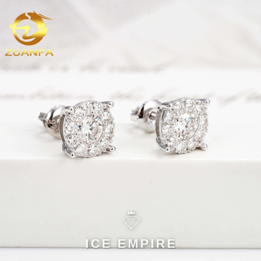 Iced Out Cluster Gold Plated Moissanite Stud Earrings